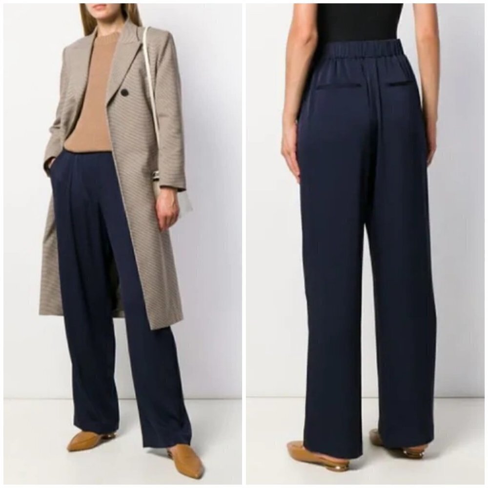 💕VINCE💕 Wide-Leg Trousers Pull On Elastic Waist ~ Coastal Blue Large L NWT